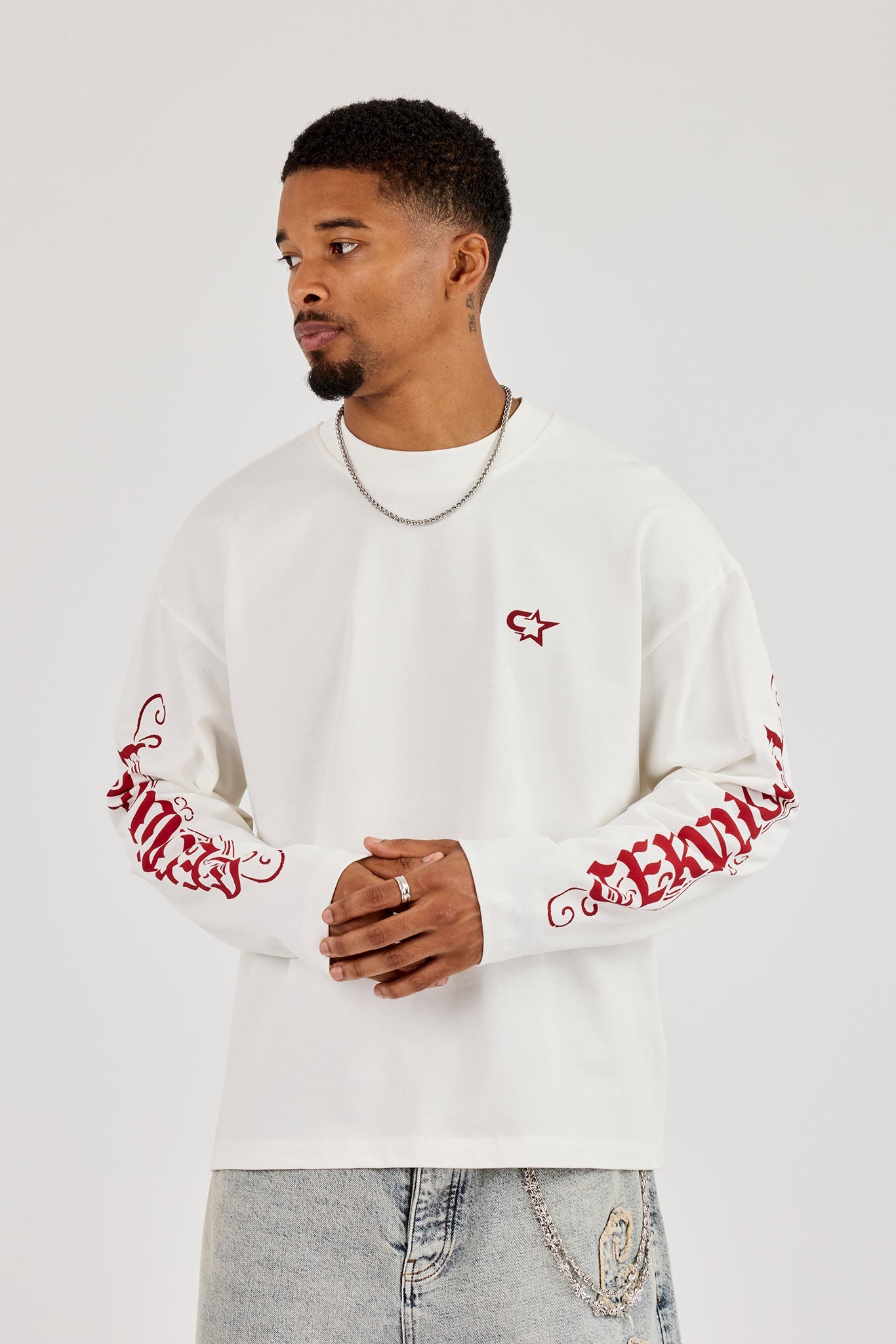 Long Sleeve Dias De Gloria Print T-Shirt - White